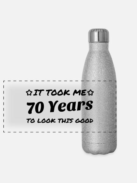 70 / geburtstag / Sport / birthday / siebzig - Panorama Glitzer Isolierflasche 500 ml - Silber Glitzer - Vorne