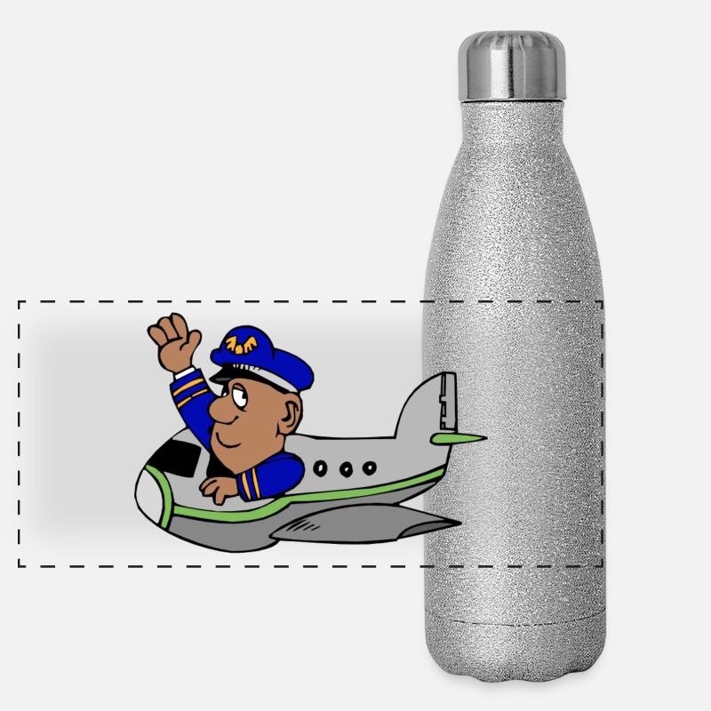 Flugzeug mit Pilot Panorama Glitzer Isolierflasche 500 ml