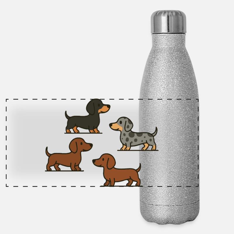 Dachshund Quartett: Spotted & Solid Panorama Glitzer Isolierflasche 500 ml