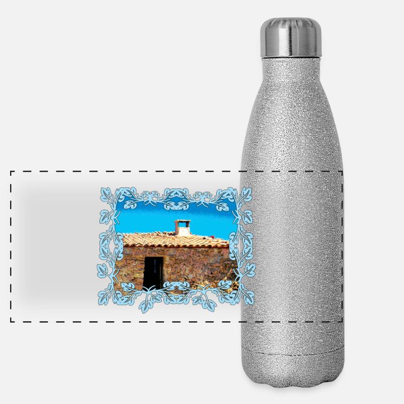 Cabane du village côtier à Majorque à Cadre Bleu Gourde isotherme panoramique pailletée 500 ml