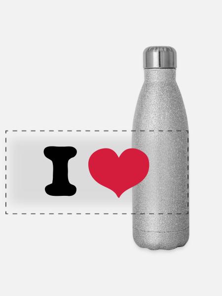 i love - Panorama Glitzer Isolierflasche 500 ml - Silber Glitzer - Vorne