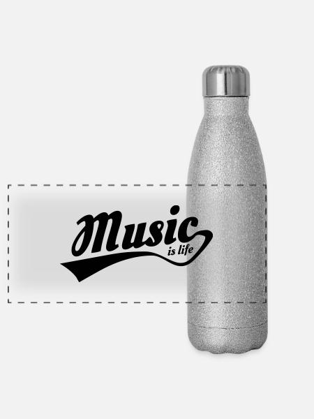music is life - Gourde isotherme panoramique pailletée 500 ml - paillettes argentées - Devant