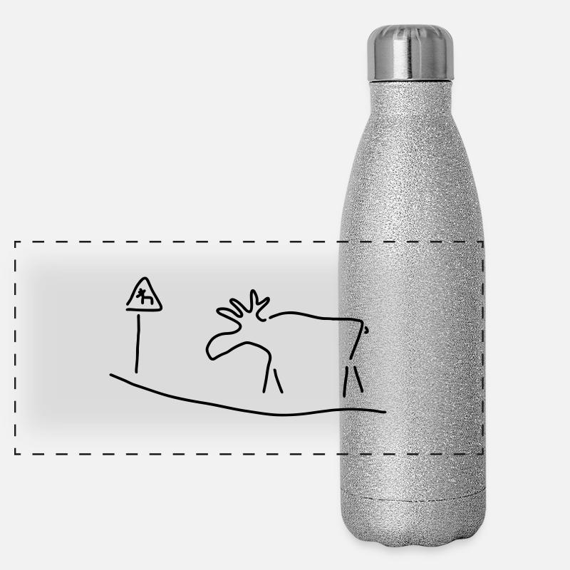 elch mit warnschild Panorama Glitzer Isolierflasche 500 ml