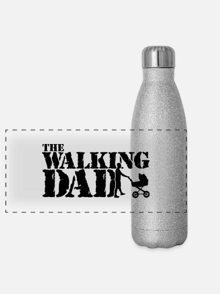 WALKING DAD - Panorama Glitzer Isolierflasche 500 ml - Silber Glitzer - Vorne