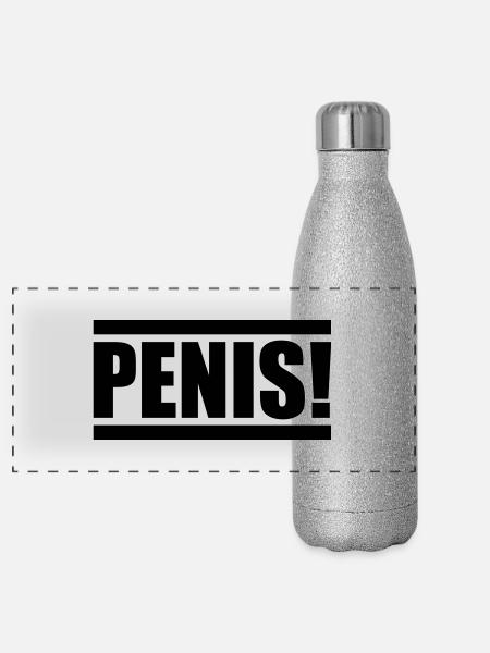 penis design - Panorama Glitzer Isolierflasche 500 ml - Silber Glitzer - Vorne