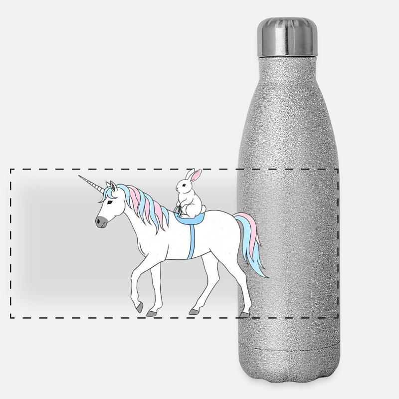 Pastell Einhorn mit Häschen Panorama Glitzer Isolierflasche 500 ml
