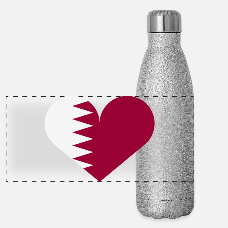 Katar-Herzflagge Panorama Glitzer Isolierflasche 500 ml