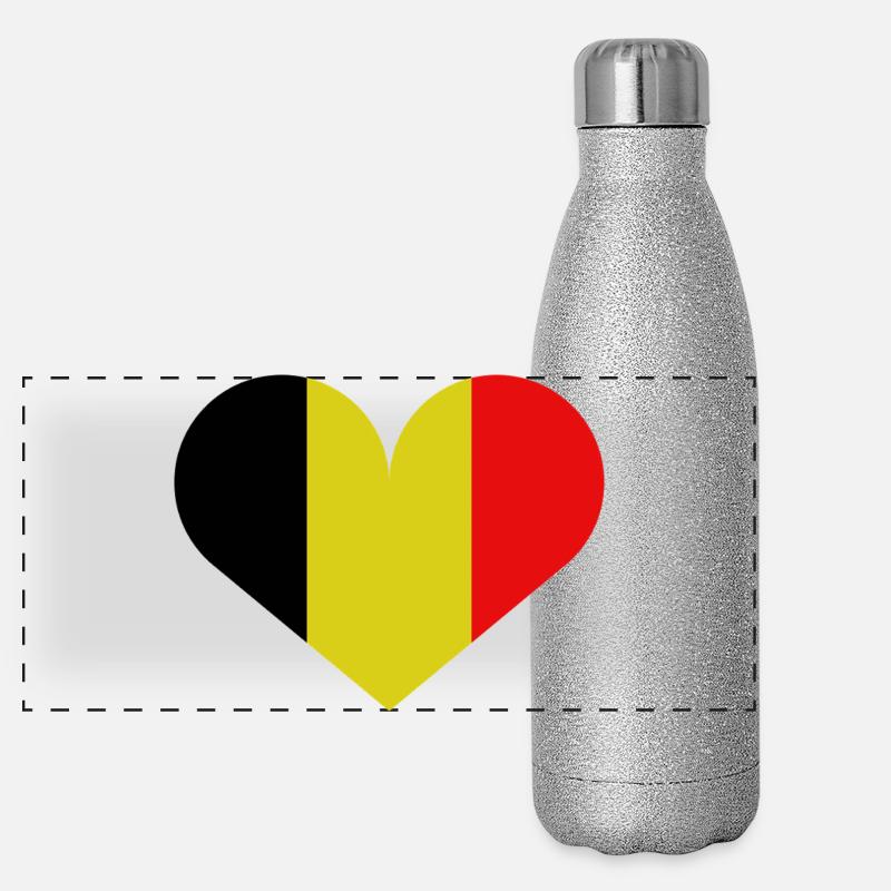 Drapeau belge en forme de cœur Gourde isotherme panoramique pailletée 500 ml
