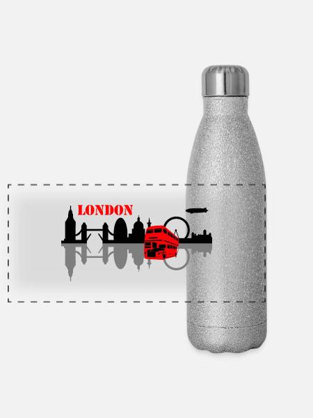 london skyline - Panorama Glitzer Isolierflasche 500 ml - Silber Glitzer - Vorne