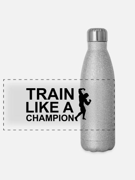 Train like a Champion 2 - Gourde isotherme panoramique pailletée 500 ml - paillettes argentées - Devant
