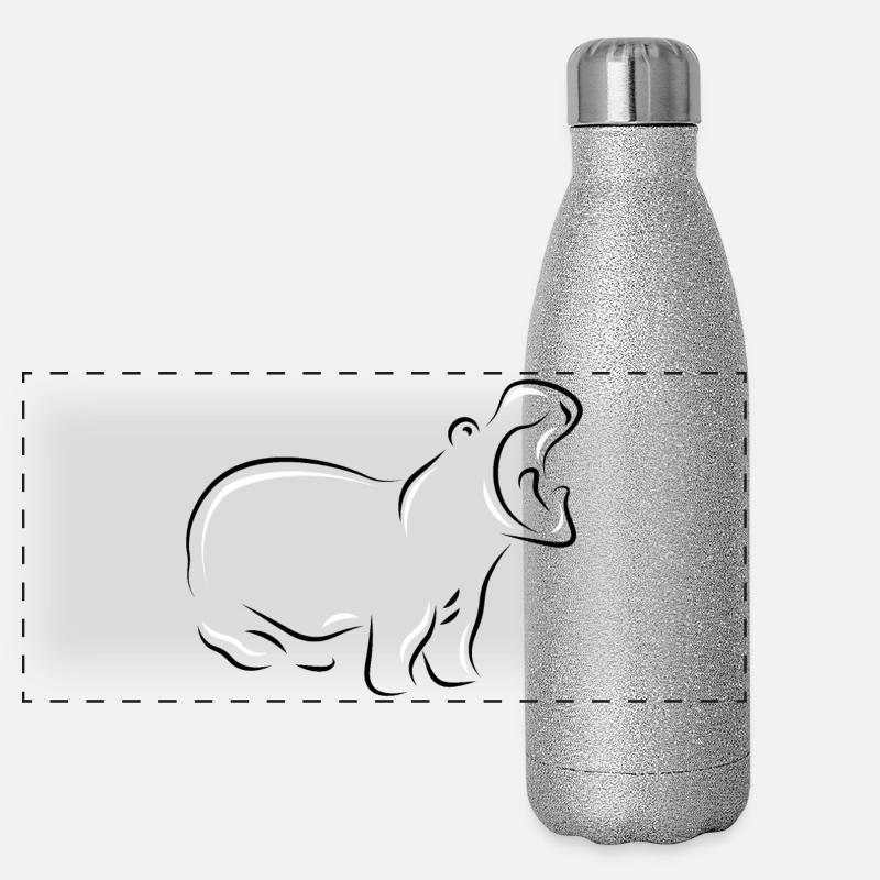 hippo - hippo with open beak around wilderness Panoramic Glitter Thermal Bottle 500 ml