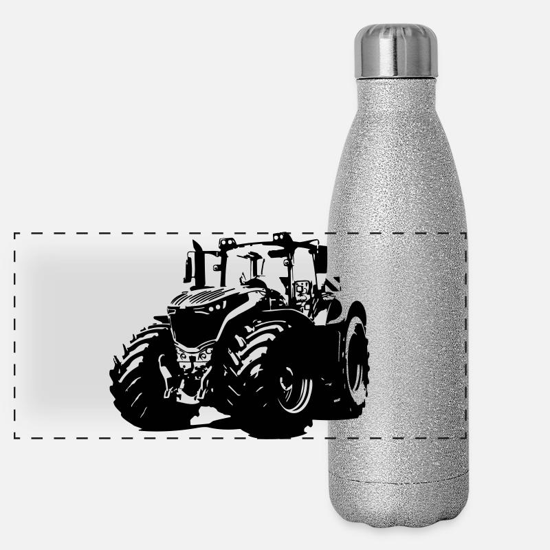 Starker Deutscher Traktor mit roten Felgen Panorama Glitzer Isolierflasche 500 ml
