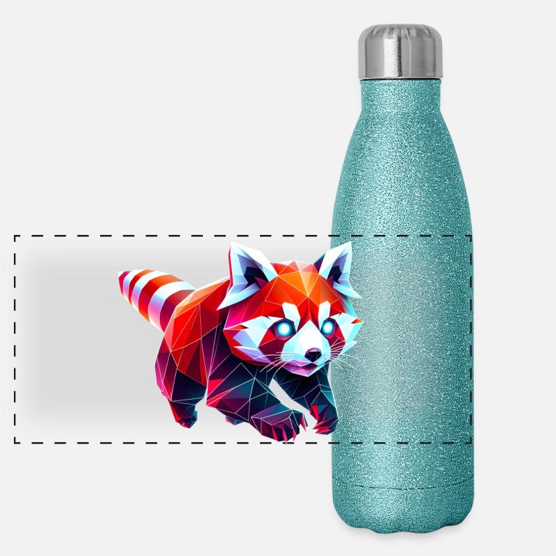 Red Panda Origami Geometric 3D Panoramic Glitter Thermal Bottle 500 ml