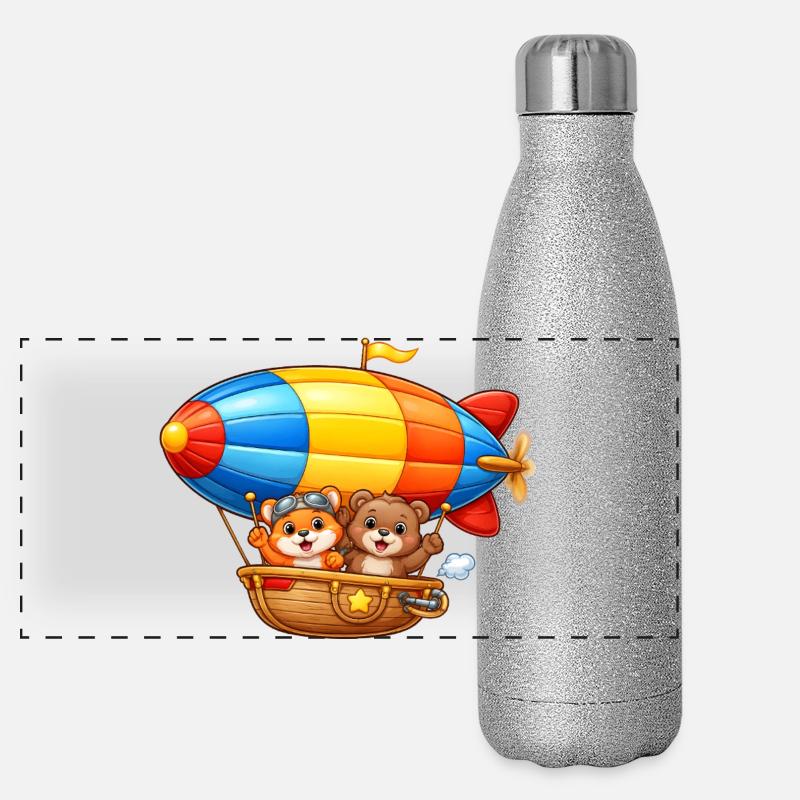 Zeppelin Animal Motif dirigeable de dessin animé Gourde isotherme panoramique pailletée 500 ml