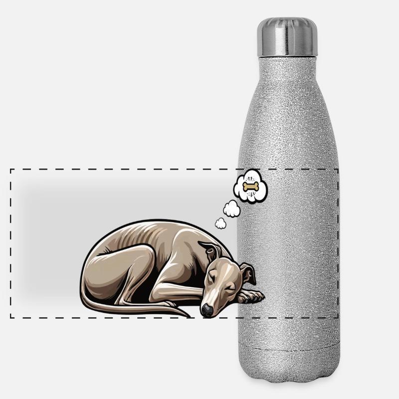 Whippet Greyhound Whippets Propriétaire de lévrier Gourde isotherme panoramique pailletée 500 ml