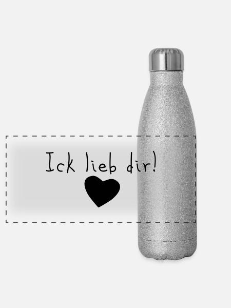 ick lieb dir - Panorama Glitzer Isolierflasche 500 ml - Silber Glitzer - Vorne