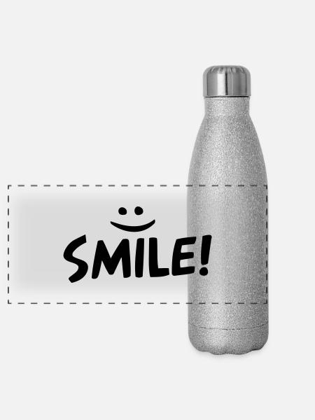 lächeln - Panorama Glitzer Isolierflasche 500 ml - Silber Glitzer