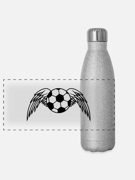 Soccer Ball Angel Wings Design - Panoramic Glitter Thermal Bottle 500 ml - silver glitter - Front