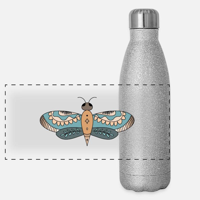 Mandala papillon floral Gourde isotherme panoramique pailletée 500 ml