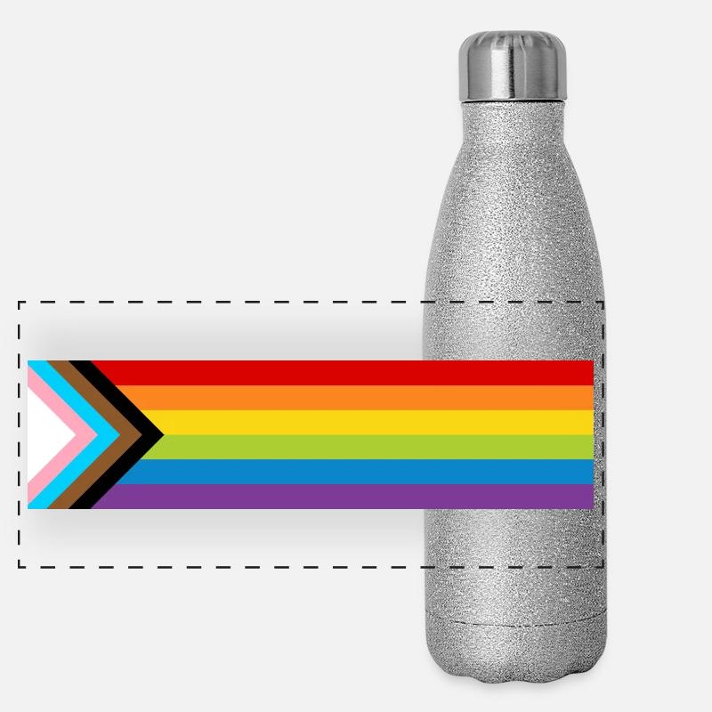 Drapeau de la fierté LGBTQ + Nouveau drapeau de progrès arc-en-ciel Gourde isotherme panoramique pailletée 500 ml
