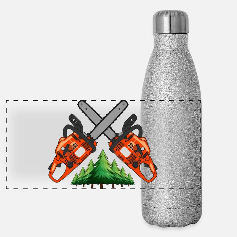 Croix à la tronçonneuse avec forêt Gourde isotherme panoramique pailletée 500 ml