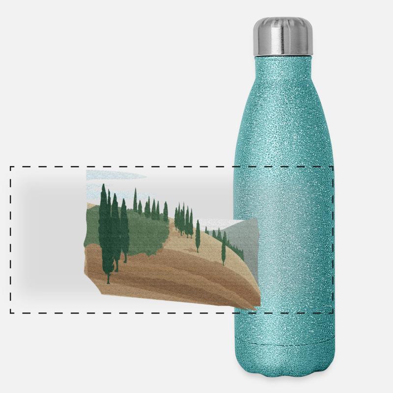 Pine forest hilly landscape with structure (modific.) Panoramic Glitter Thermal Bottle 500 ml