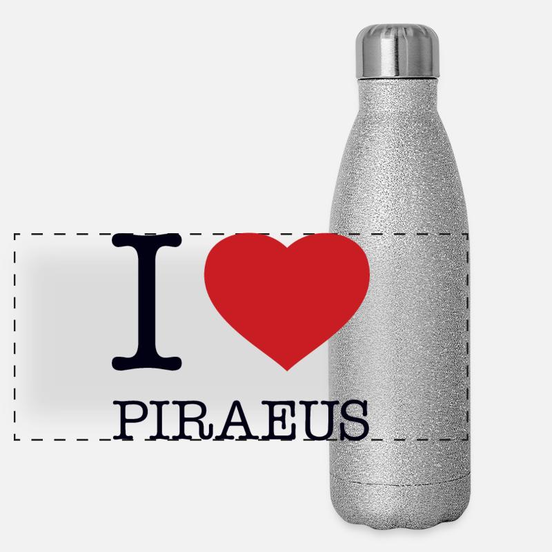 I LOVE PIRAEUS Greece Panorama Glitzer Isolierflasche 500 ml