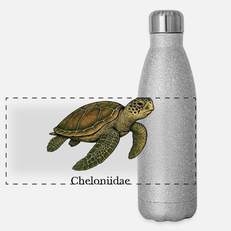 Cheloniidae Sea Turtle Design Panoramic Glitter Thermal Bottle 500 ml