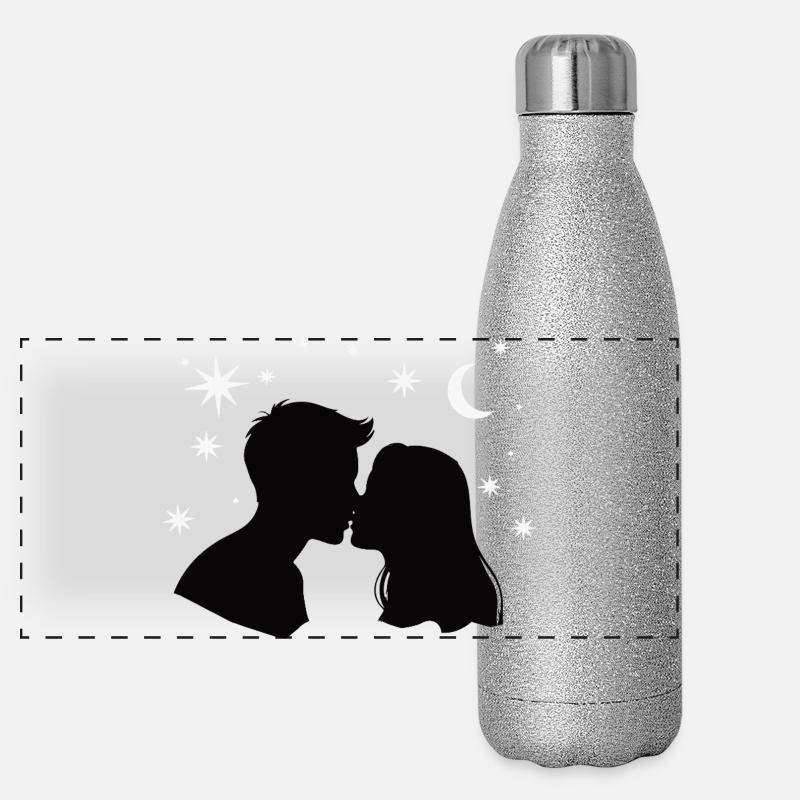 Silhouette de baiser au clair de lune Gourde isotherme panoramique pailletée 500 ml