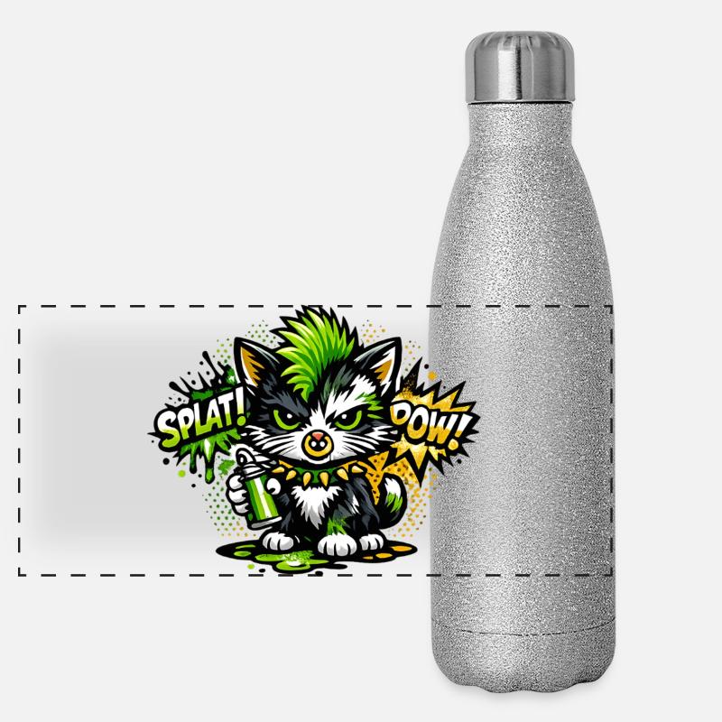Neon Graffiti Kitten Sprayer - Panoramic Glitter Thermal Bottle 500 ml - silver glitter