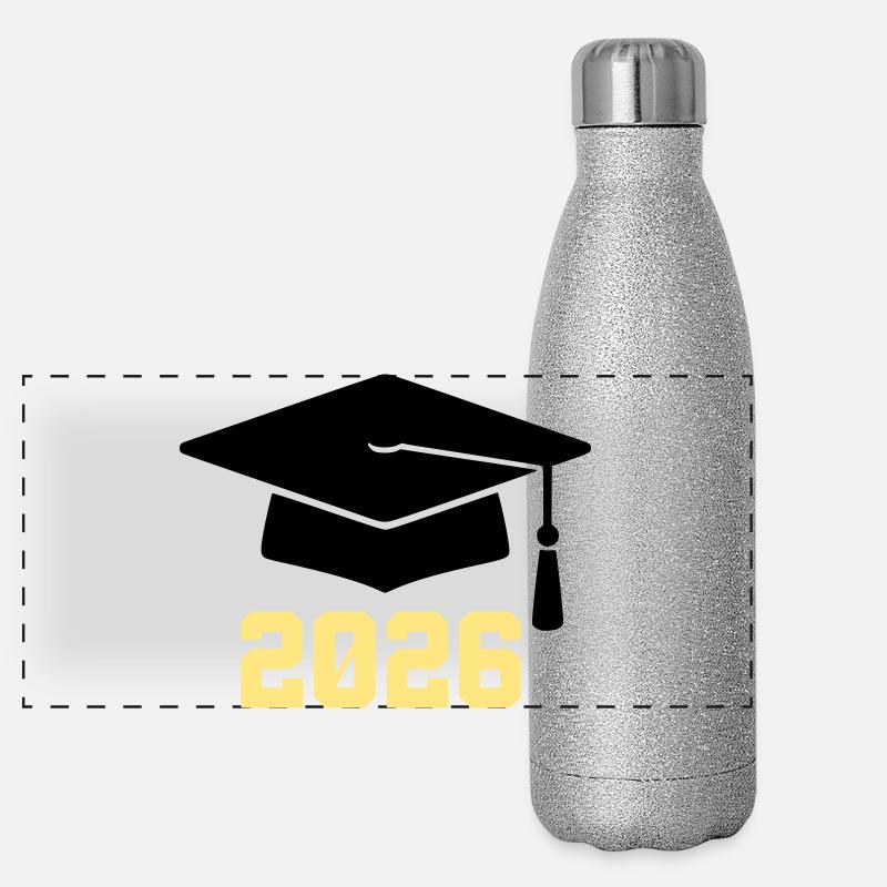 Absolvent 2026 Bachelor Hut Panorama Glitzer Isolierflasche 500 ml