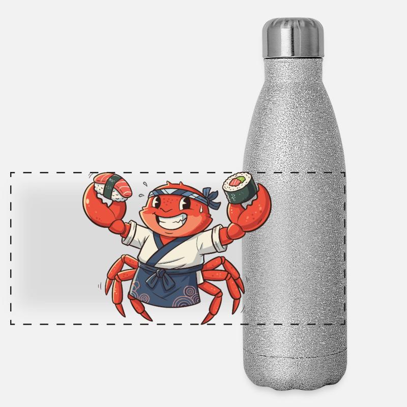 Crab sushi chef with headgear Panoramic Glitter Thermal Bottle 500 ml