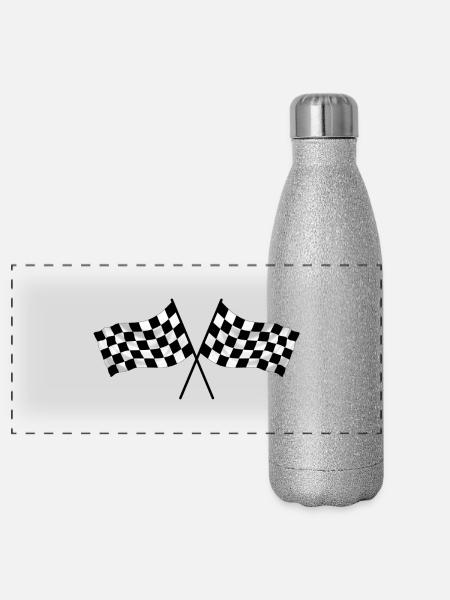 Racing flag - Gourde isotherme panoramique pailletée 500 ml - paillettes argentées - Devant