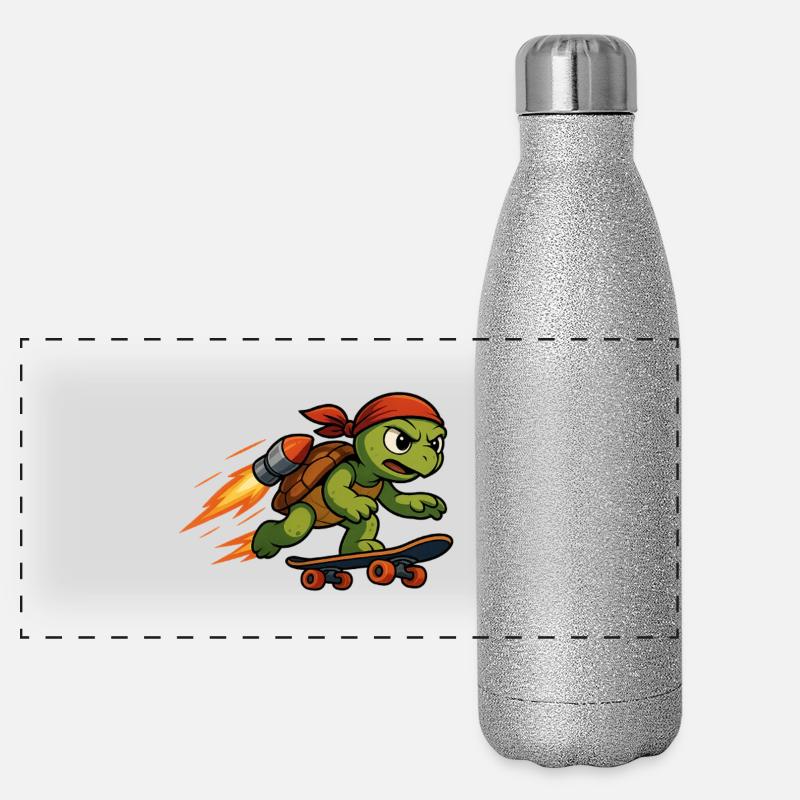 Tortue fusée sur skateboard Gourde isotherme panoramique pailletée 500 ml