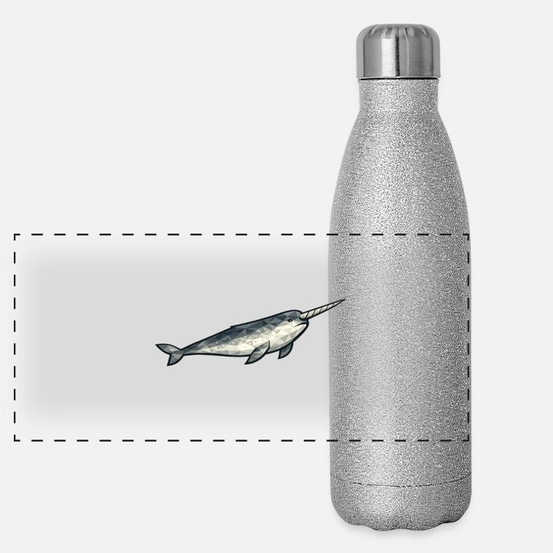 Geometrisches Narwal-Polygon Panorama Glitzer Isolierflasche 500 ml