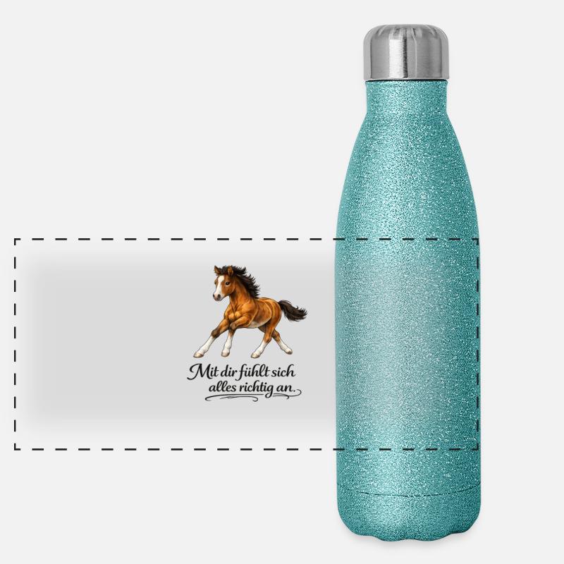 Pferd - Mit dir fühlt sich alles richtig an Panorama Glitzer Isolierflasche 500 ml