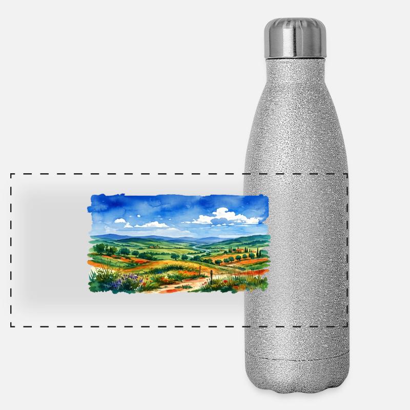 Landschafts-Aquarell Panorama Panorama Glitzer Isolierflasche 500 ml