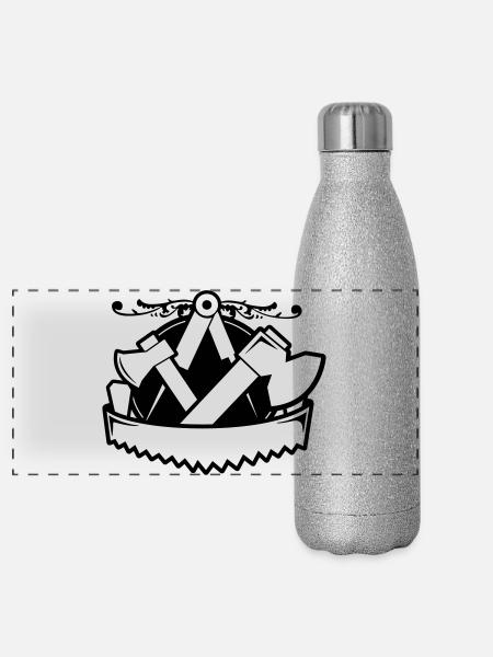 Zimmerer-Emblem - Style, Zimmermann - Panorama Glitzer Isolierflasche 500 ml - Silber Glitzer