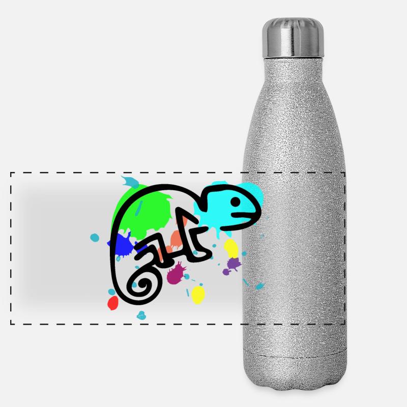 Buntes Chamäleon - Panorama Glitzer Isolierflasche 500 ml - Silber Glitzer