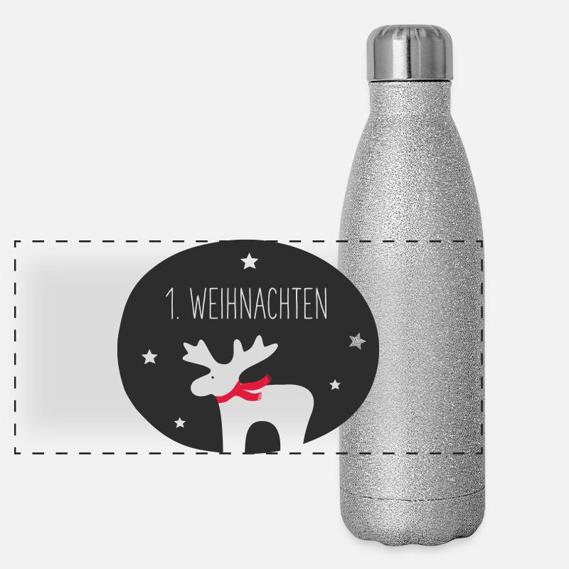 Reindeer silhouette with red scarf - Panoramic Glitter Thermal Bottle 500 ml - silver glitter