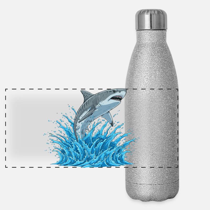 Saut de requin au-dessus de l’eau vive Gourde isotherme panoramique pailletée 500 ml