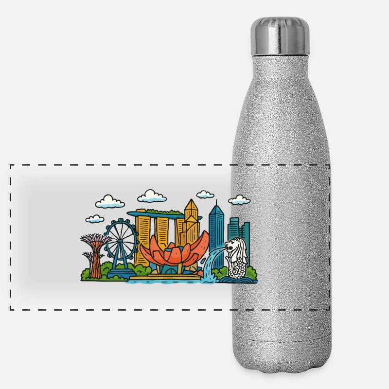 singapur city skyline Panorama Glitzer Isolierflasche 500 ml
