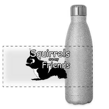 Eichhörnchen Freunde Tiere Spruch - Panorama Glitzer Isolierflasche 500 ml - Silber Glitzer - Vorne