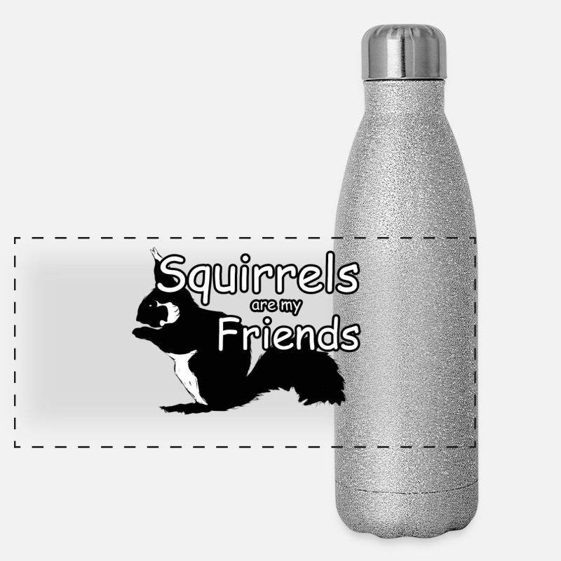 Eichhörnchen Freunde Tiere Spruch - Panorama Glitzer Isolierflasche 500 ml - Silber Glitzer