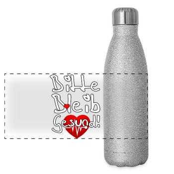 Bleib gesund Gesundheit Medizin Virus Spruch - Panorama Glitzer Isolierflasche 500 ml - Silber Glitzer - Vorne