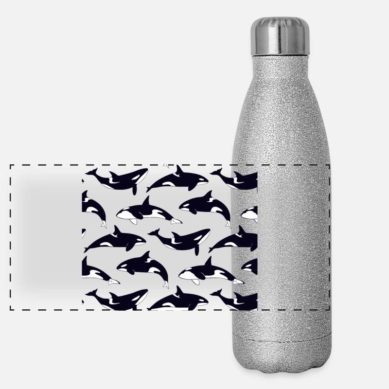 Black and white orca pattern pattern Panoramic Glitter Thermal Bottle 500 ml