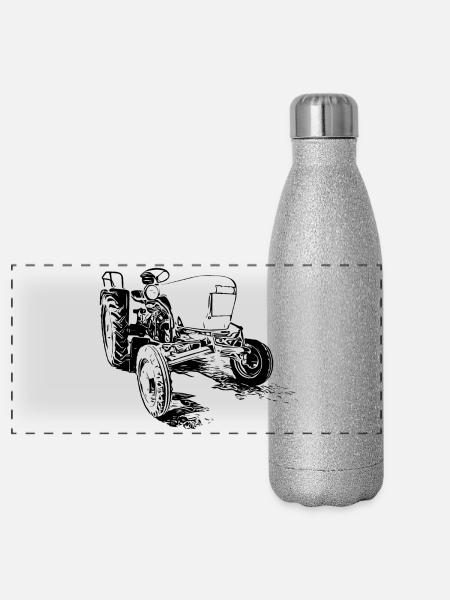 Dieselross F12 | Oldtimer-Traktor | Schwarz - Panorama Glitzer Isolierflasche 500 ml - Silber Glitzer