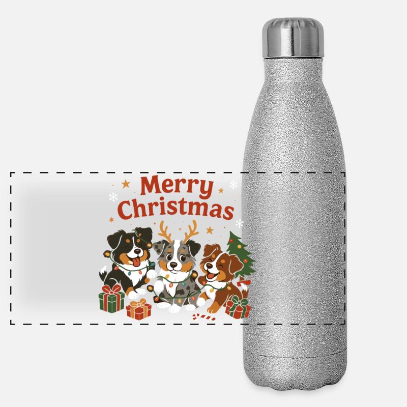 Cute Australian Shepherd Christmas Design Panoramic Glitter Thermal Bottle 500 ml