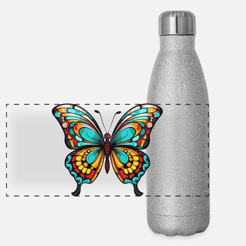 Papillon coloré Gourde isotherme panoramique pailletée 500 ml