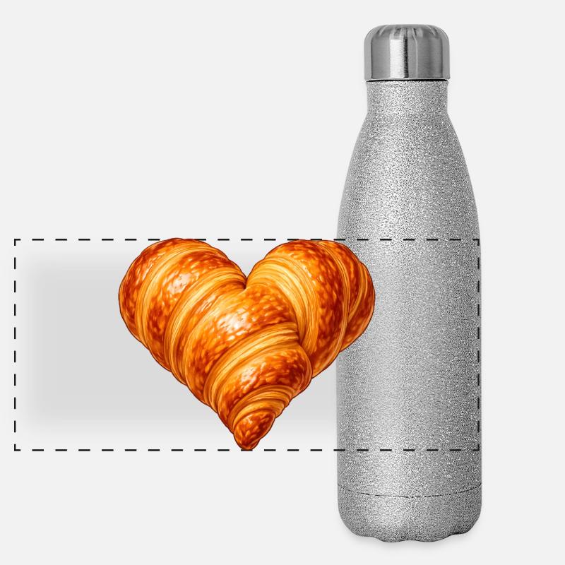 Illustration de croissant en forme de cœur Gourde isotherme panoramique pailletée 500 ml